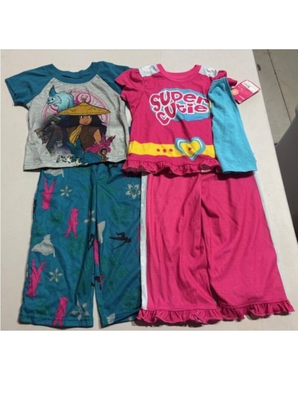 Disney 6 Pc Pajamas Girl 2T Raya The Last Dragon & Super Cutie Tops, Pants, Cape